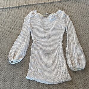 Retrofete Light Beige Long Sleeve Sequin Dress